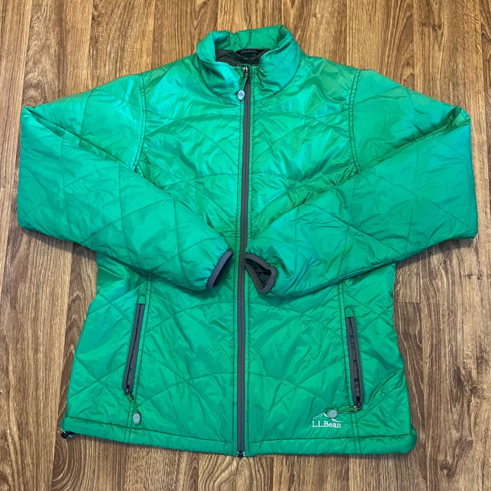 L.L. Bean Puffer Jacket Women M Green Packaway Quilted Full Zip